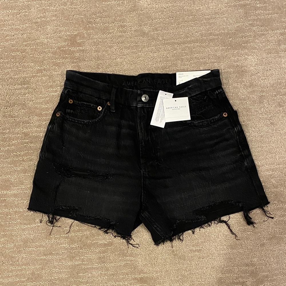 American Eagle Outfitters Curvy Black Frayed Jean Shorts